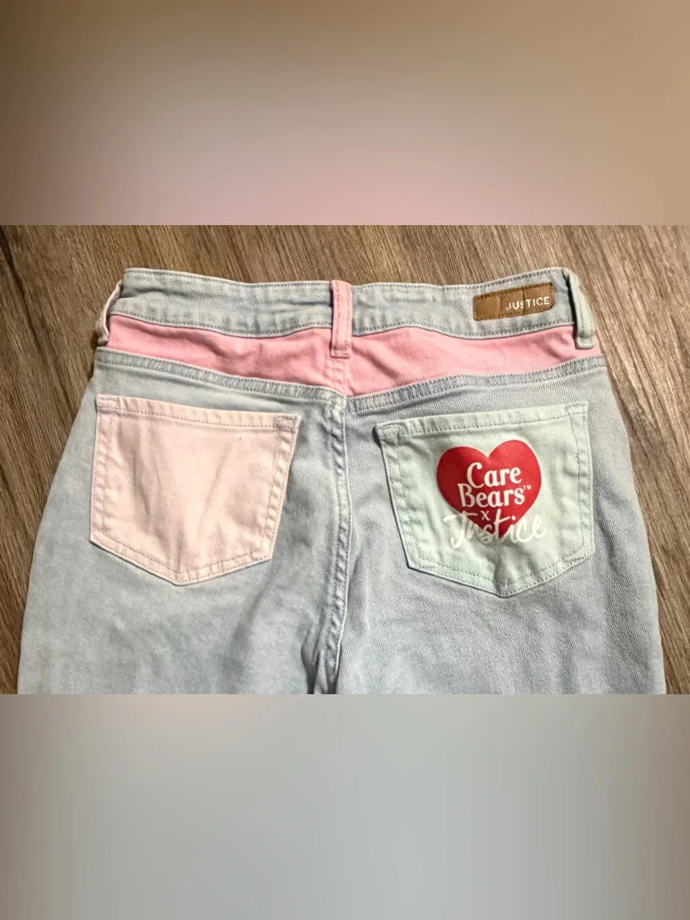 Justice -  Light Wash Jeans with Pink Care Bears Appliqué - Size 16